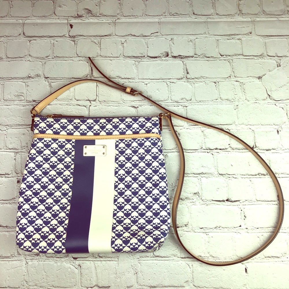 kate spade Navy and White Patterned Crossbody Bag with Tan Strap
